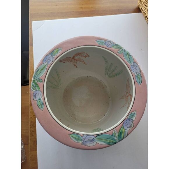 Vintage Chinese porcelain Planter or fish bowl pot hand painted flowers - Picture 7 of 7